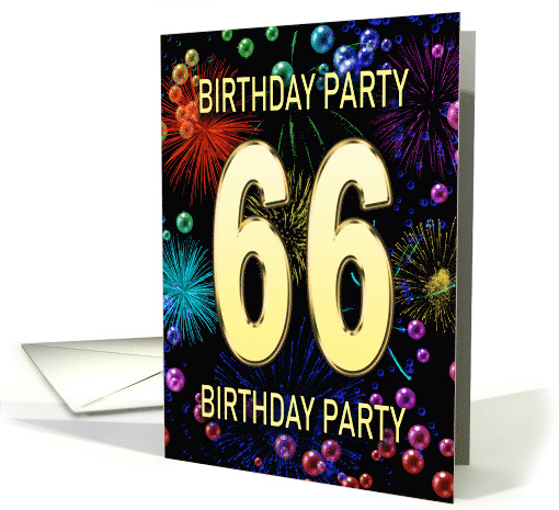 66th Birthday Party Invitation Fireworks and Bubbles card (1701482)