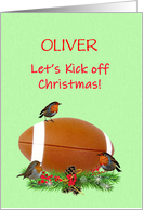 Add A Name American Football and Robins Christmas card
