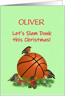 Add A Name Basketball and Robins Christmas card