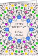 From Us All Abstract Flowers Birthday card