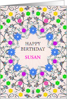 Personalized Name Susan Abstract Flowers Birthday card