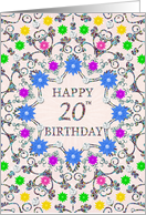 20th Birthday Abstract Flowers card