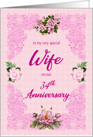 34th Anniversary for Wife with Pink Roses card