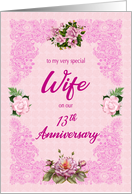 13th Anniversary for Wife with Pink Roses card