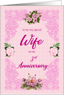 3rd Anniversary for Wife with Pink Roses card