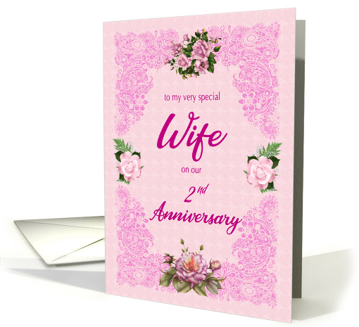 2nd Anniversary for Wife with Pink Roses card (1733720)