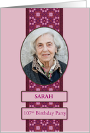 107th Pink Birthday Party Invitation Add a Picture and Name card