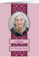 98th Pink Birthday Party Invitation Add a Picture and Name card