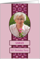 93rd Pink Birthday Party Invitation Add a Picture and Name card