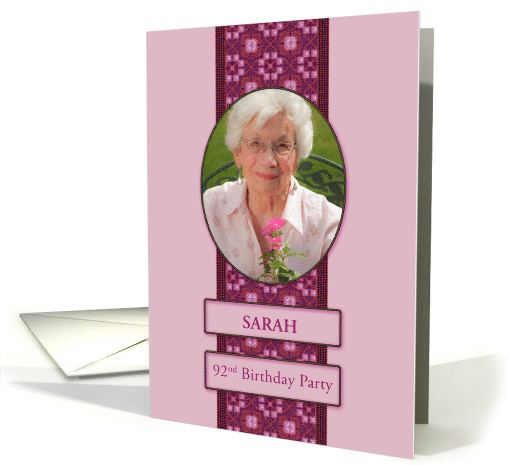 92nd Pink Birthday Party Invitation Add a Picture and Name card