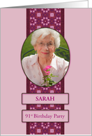 91st Pink Birthday Party Invitation Add a Picture and Name card