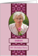 90th Pink Birthday Party Invitation Add a Picture and Name card