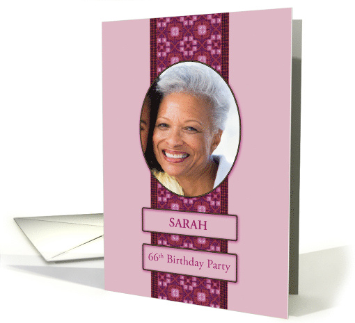 66th Pink Birthday Party Invitation Add a Picture and Name card