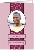 64th Pink Birthday Party Invitation Add a Picture and Name card