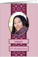 63rd Pink Birthday Party Invitation Add a Picture and Name card