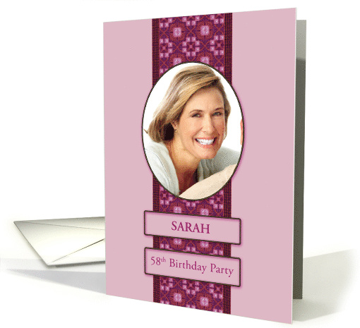 58th Pink Birthday Party Invitation Add a Picture and Name card