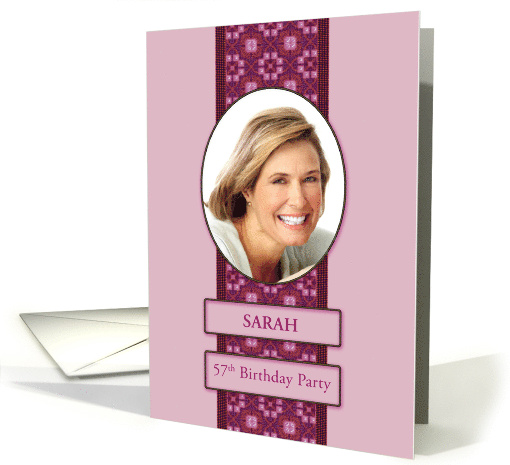 57th Pink Birthday Party Invitation Add a Picture and Name card