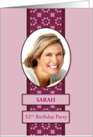 52nd Pink Birthday Party Invitation Add a Picture and Name card