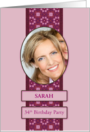 34th Pink Birthday Party Invitation Add a Picture and Name card
