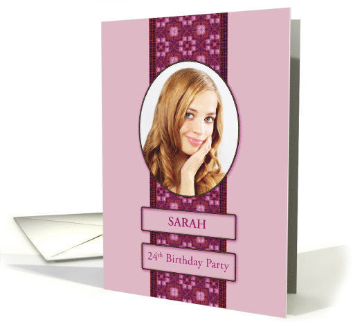 24th Pink Birthday Party Invitation Add a Picture and Name card