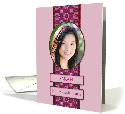 22nd Pink Birthday Party Invitation Add a Picture and Name card