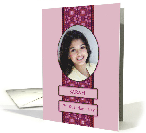17th Pink Birthday Party Invitation Add a Picture and Name card