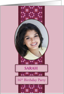 16th Pink Birthday Party Invitation Add a Picture and Name card