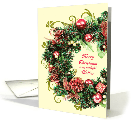Mother Christmas Wreath with Scrolls Merry Christmas card (1740874)