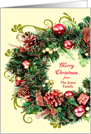 Add a Name From Christmas Wreath with Scrolls Merry Christmas card