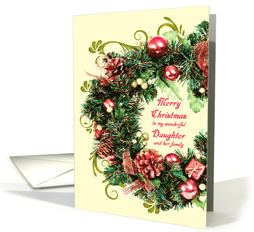 Daughter and Family Christmas Wreath with Scrolls Merry Christmas card