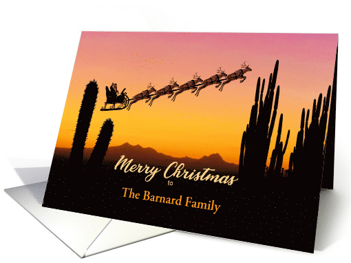Add a Name To Christmas Santa and Reindeer Over The Desert card