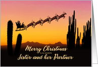Sister and Partner Christmas Santa and Reindeer Over The Desert card