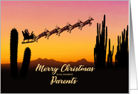 Parents Christmas Santa and Reindeer Over The Desert card