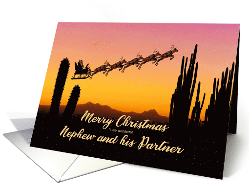 Nephew and Partner Christmas Santa and Reindeer Over The Desert card