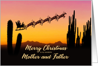 Mother and Father Christmas Santa and Reindeer Over The Desert card