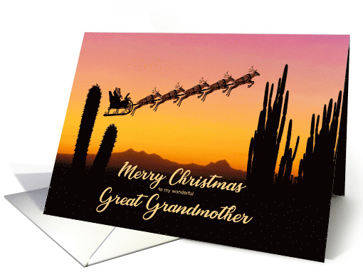 Great Grandmother Christmas Santa and Reindeer Over The Desert card