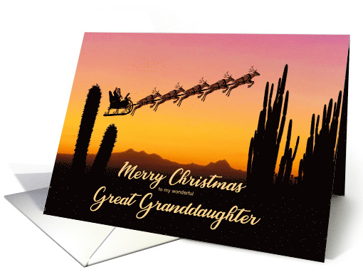 Great Granddaughter Christmas Santa and Reindeer Over The Desert card