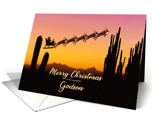 Godson Christmas Santa and Reindeer Over The Desert card (1743440)