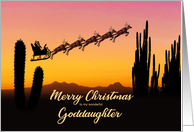 Goddaughter Christmas Santa and Reindeer Over The Desert card