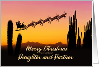 Daughter and Partner Christmas Santa and Reindeer Over The Desert card