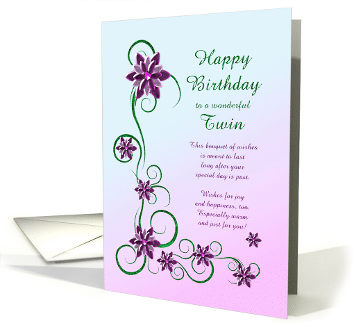Twin Birthday with Scrolls and Flowers card (1746264)