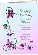 Mum Birthday with Scrolls and Flowers card