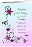 Friend Birthday with Scrolls and Flowers card