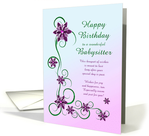 Babysitter Birthday with Scrolls and Flowers card (1746396)
