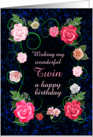 Twin Birthday Beautiful Pink Roses card