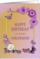 Girlfriend Birthday Flowers and Butterflies card