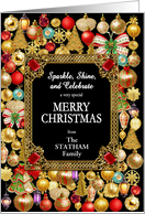 Custom Name From Merry Christmas with Ornaments card