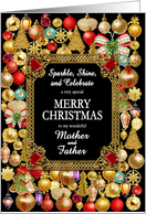 Mother and Father Merry Christmas with Ornaments card