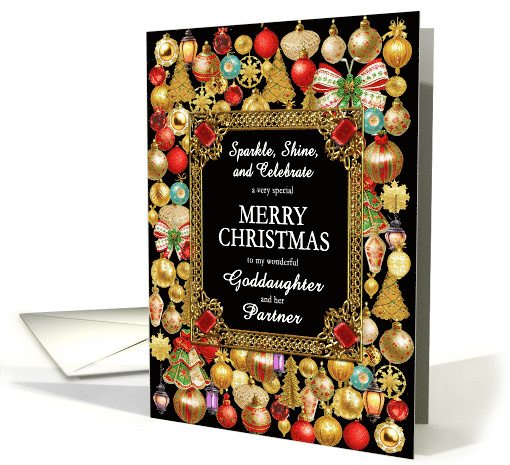 Goddaughter and her Partner Merry Christmas with Ornaments card