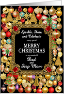 Dad and Step Mom Merry Christmas with Ornaments card